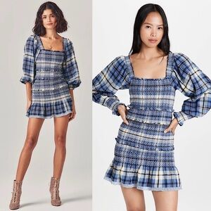 Love Shack Fancy Blue Plaid Dress Sz Small
